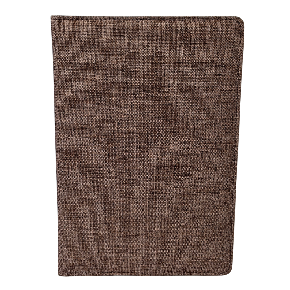 Brown fabric notebook on a white background