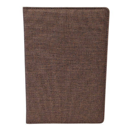 Brown fabric notebook on a white background