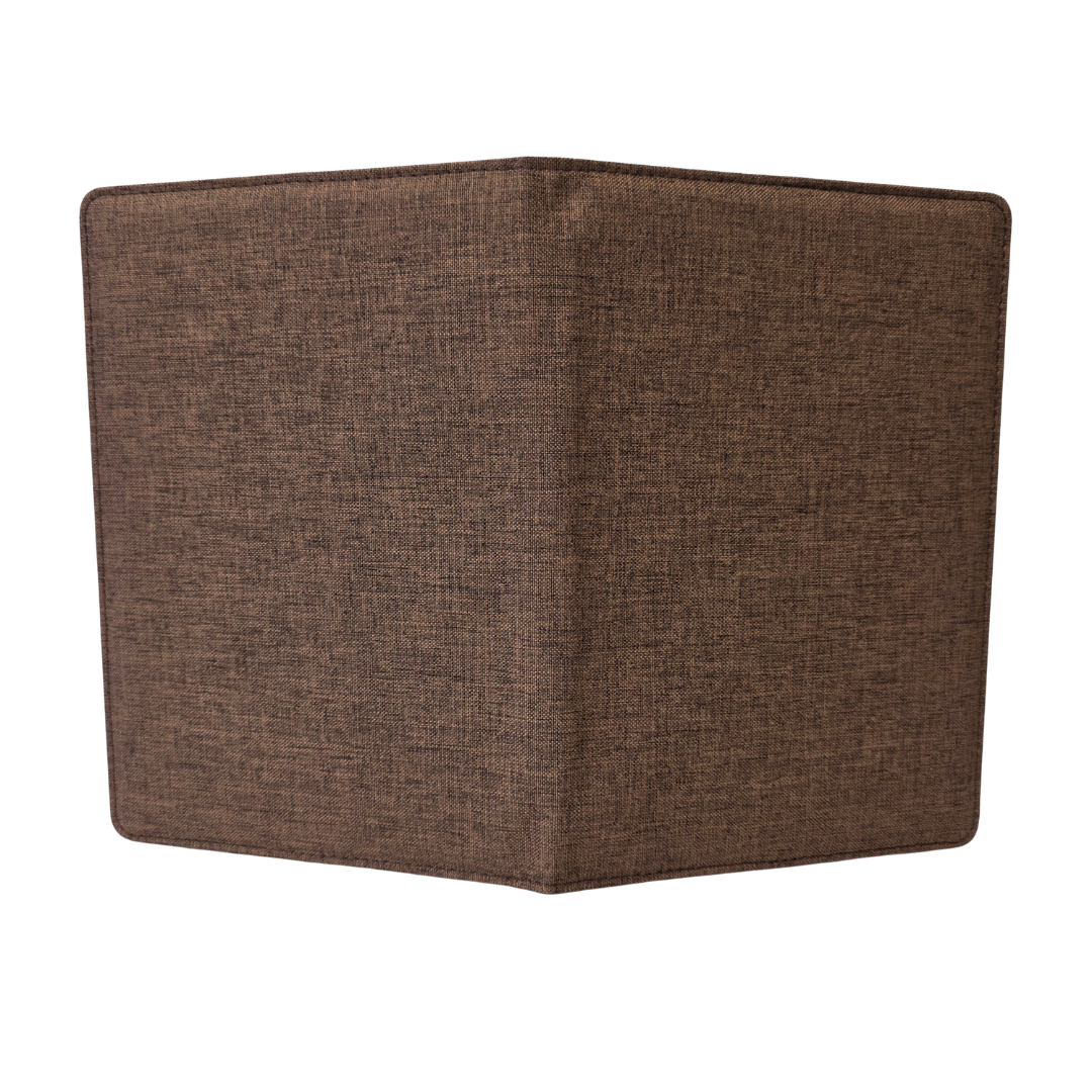 Brown fabric notebook on a white background