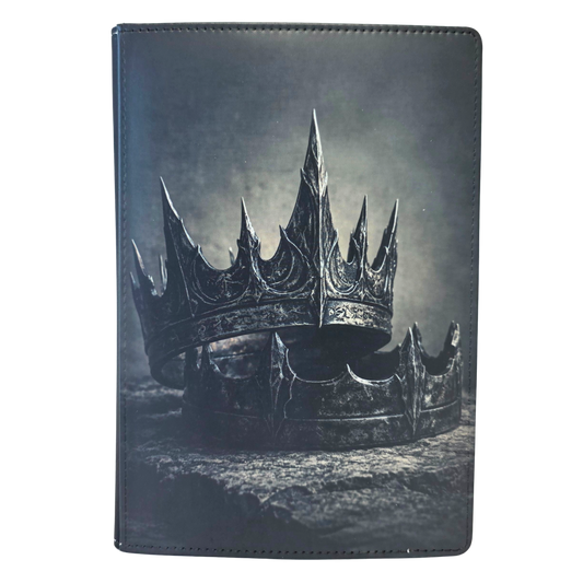 Journal cover with a detailed iron crown design.