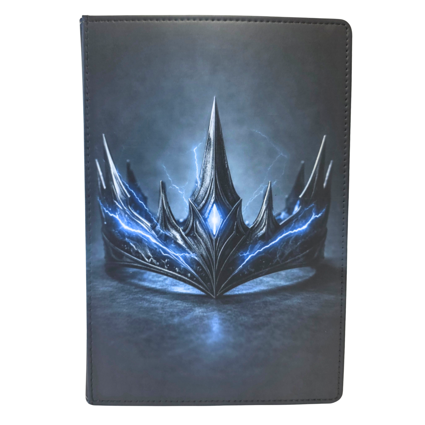 Journal cover featuring a metal crown with blue lightening intertwined. 