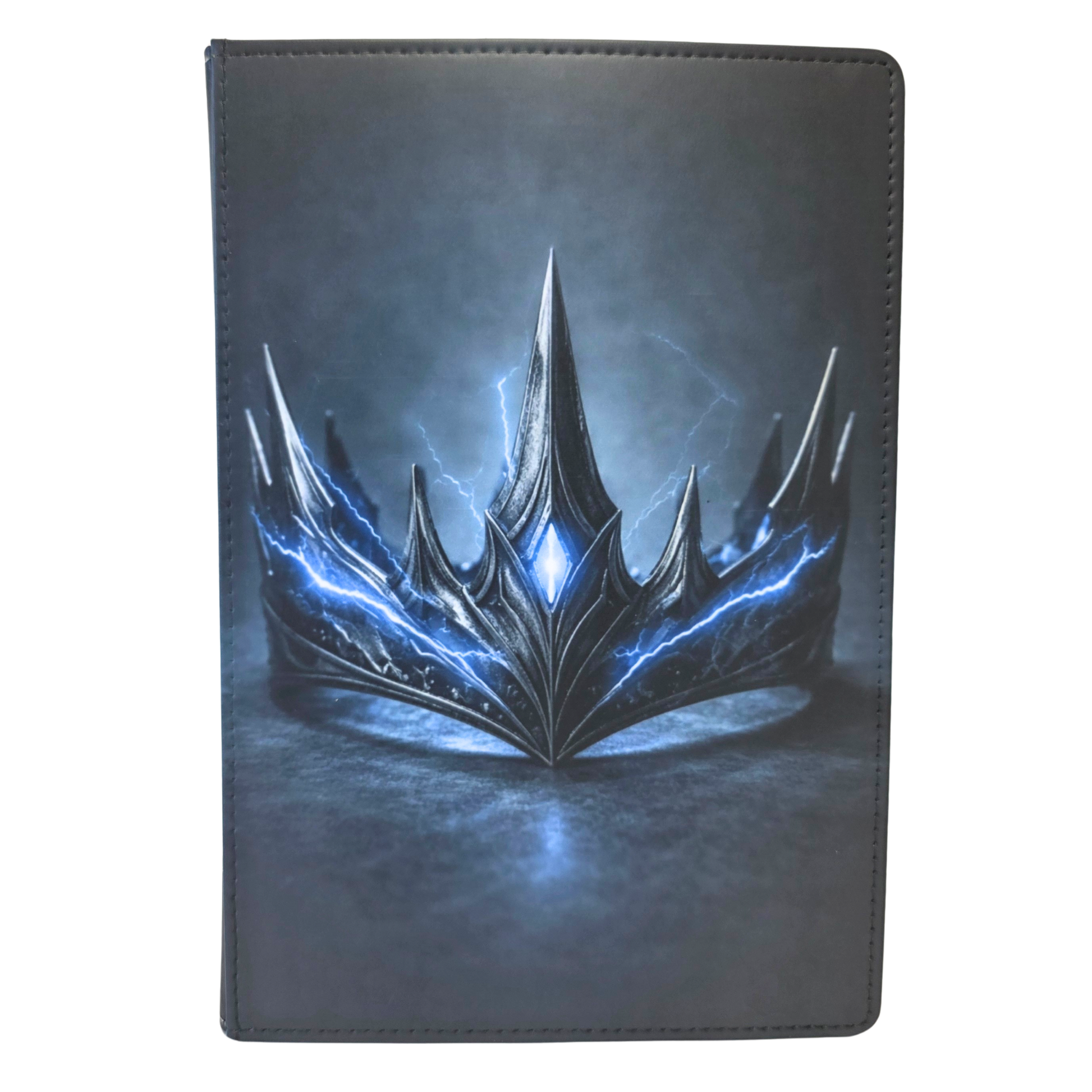 Journal cover featuring a metal crown with blue lightening intertwined. 