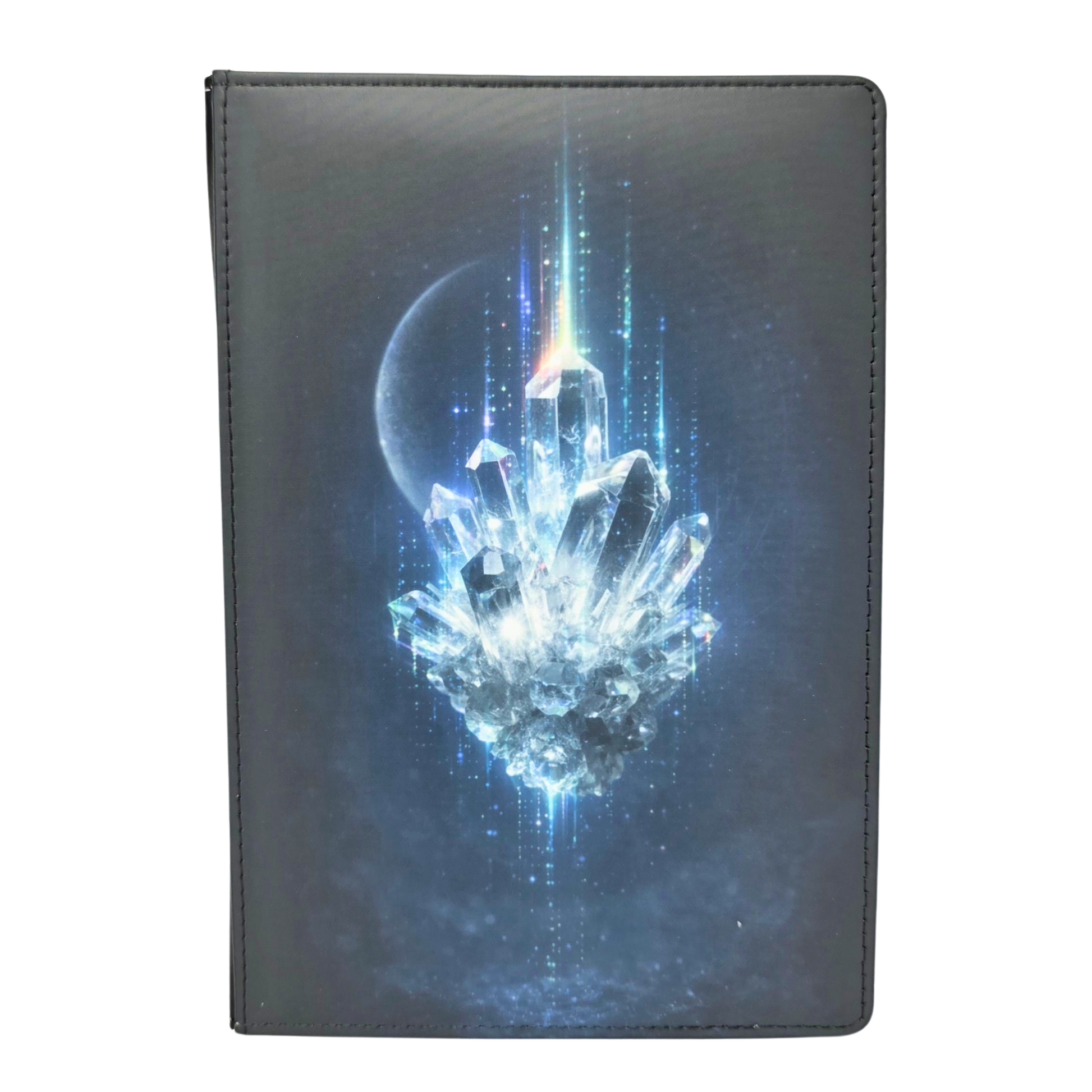 Faux leather notebook with a crystal design on a white background