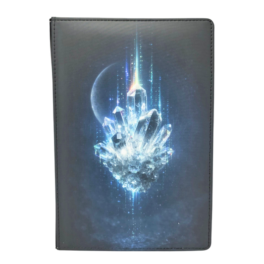 Faux leather notebook with a crystal design on a white background