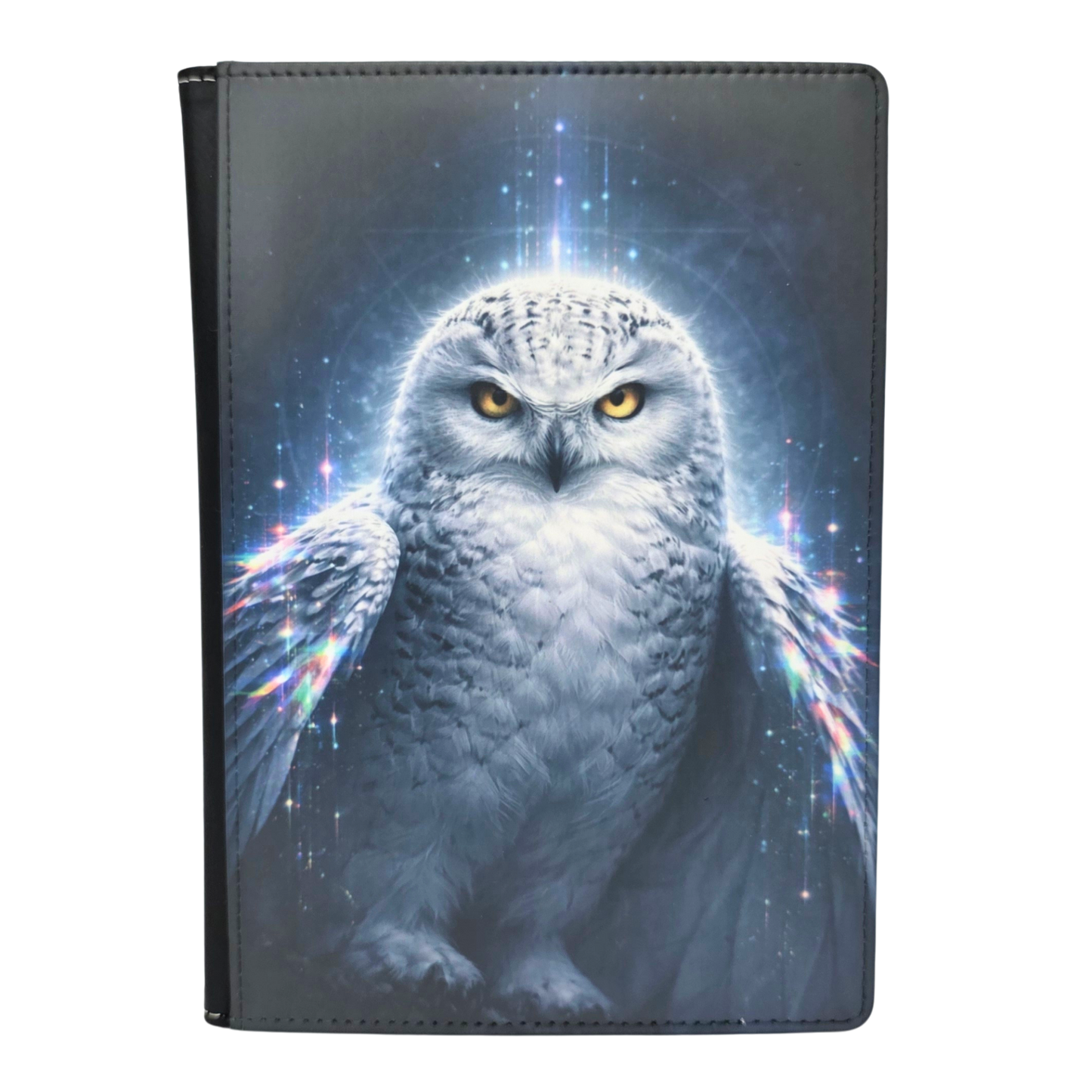 Faux leather journal with Owl image on the front with a white background.