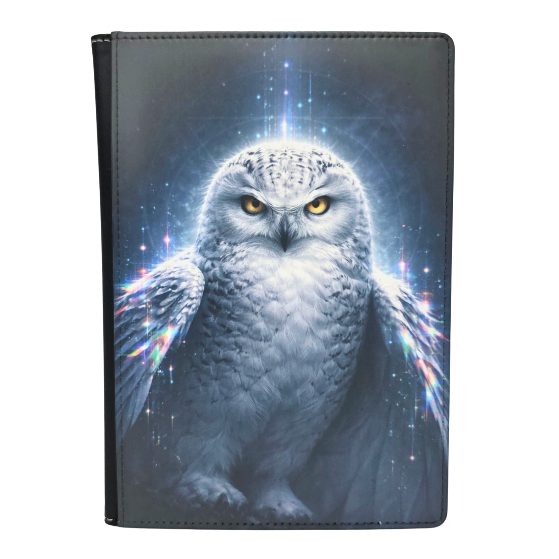 Faux leather journal with Owl image on the front with a white background.