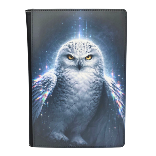 Faux leather journal with Owl image on the front with a white background.