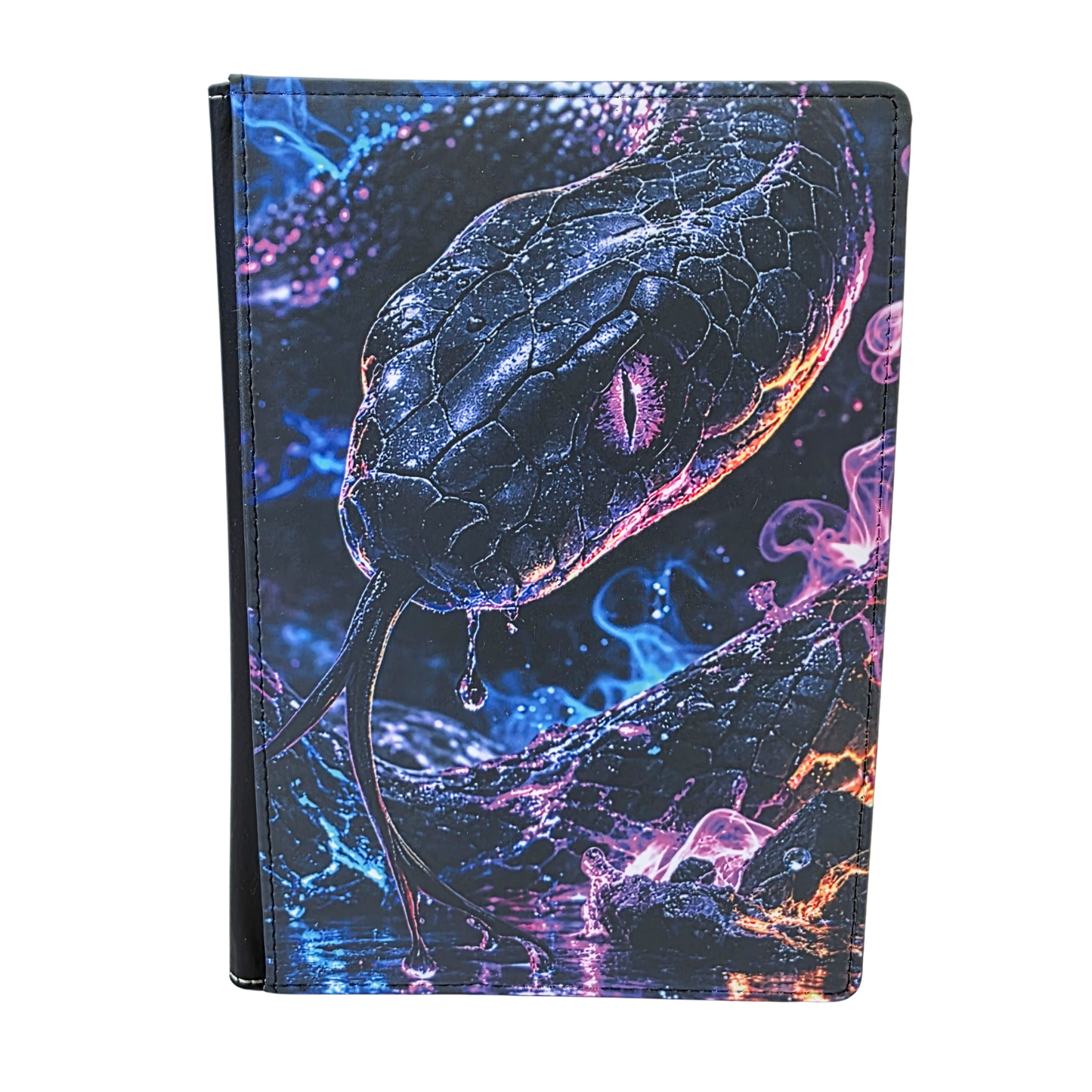 Notebook with a snake design on a black background
