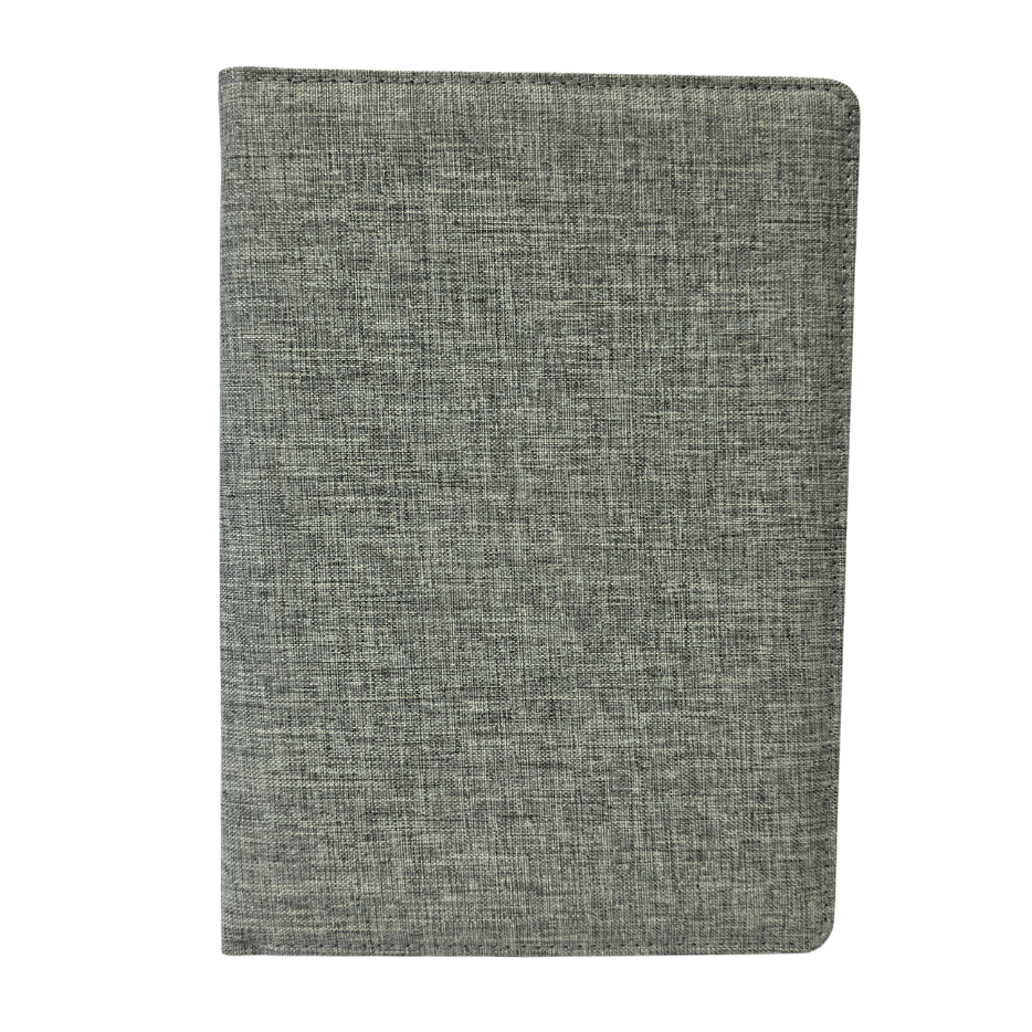Gray fabric notebook on a white background