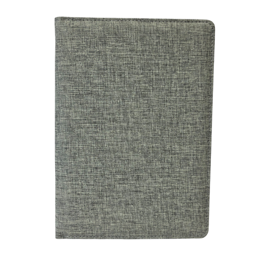 Gray fabric notebook on a white background