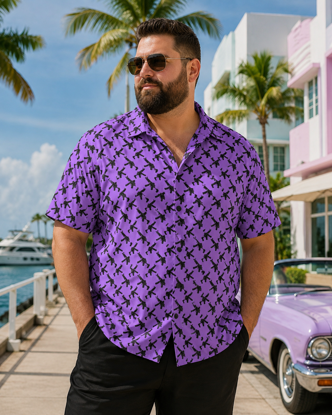 MP5 Purple Rain | Hawaiian Button Down | Pew Pew Collection