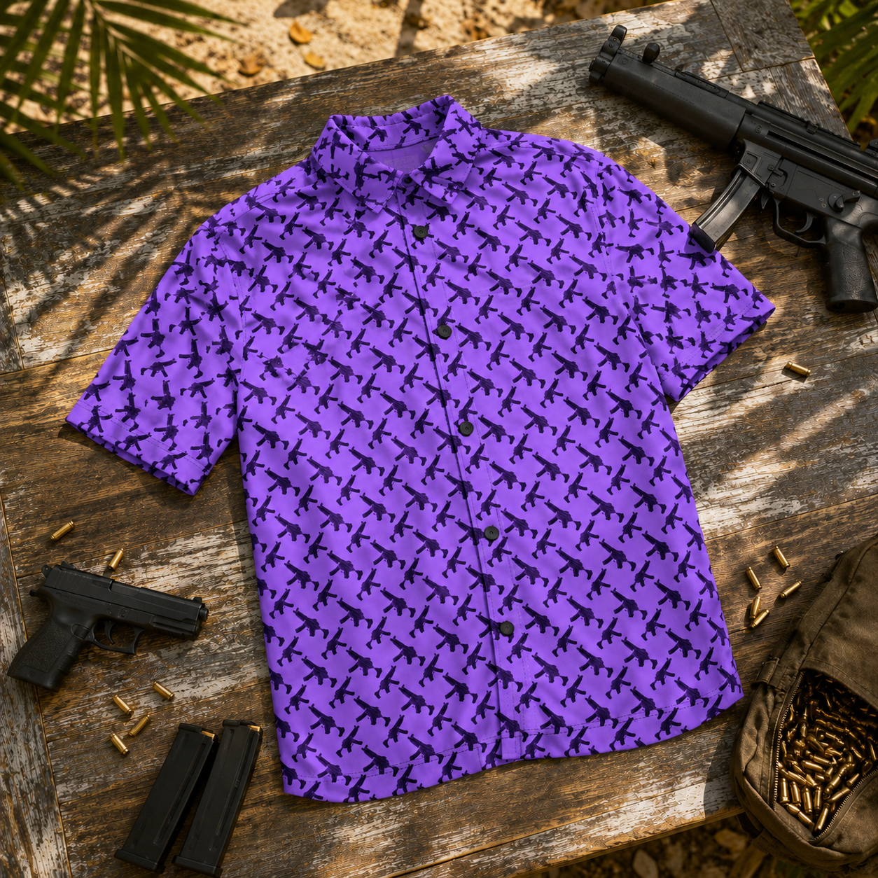 MP5 Purple Rain | Hawaiian Button Down | Pew Pew Collection