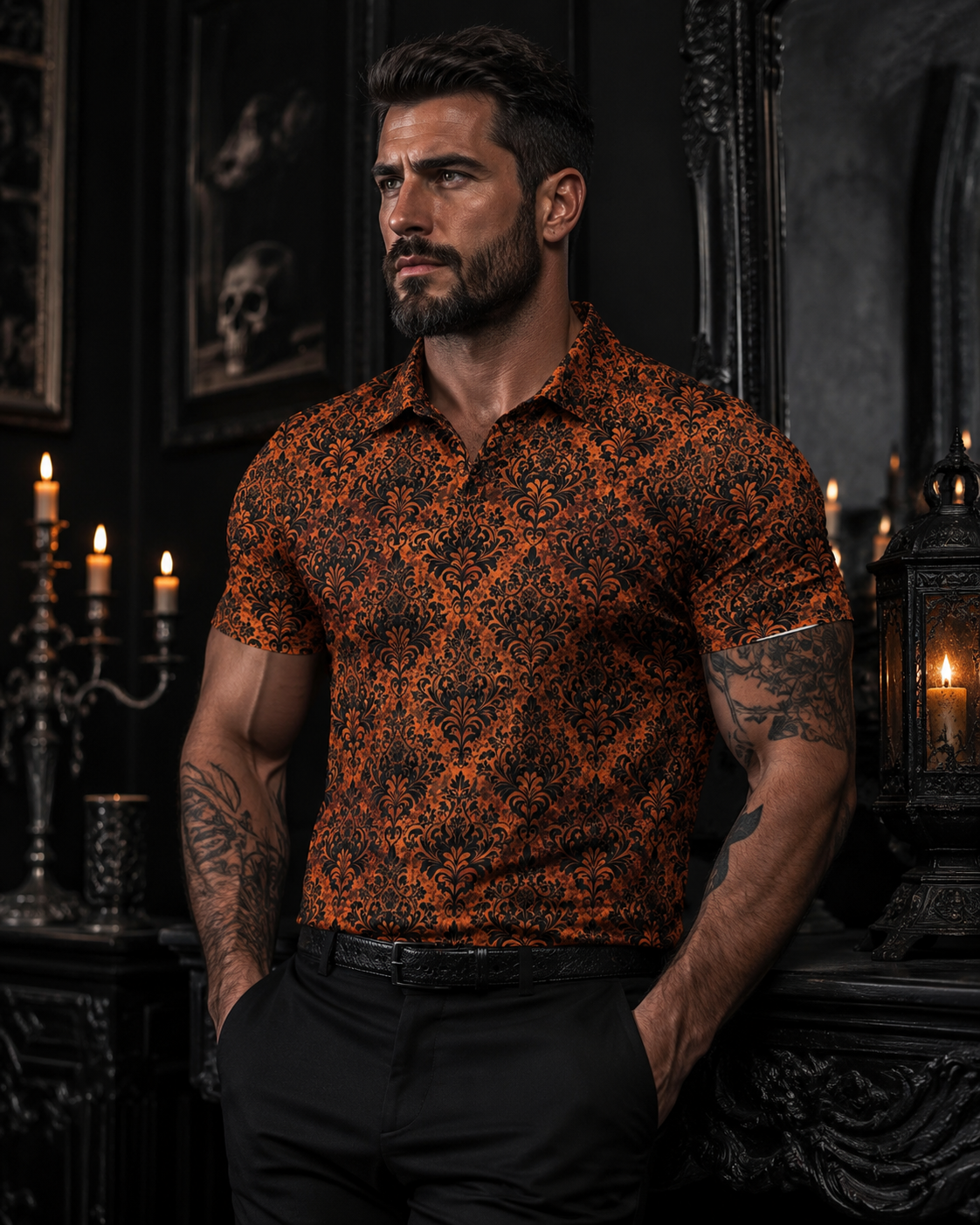 Ember Damask | FlexFit Polo | Gothic Damask Collection