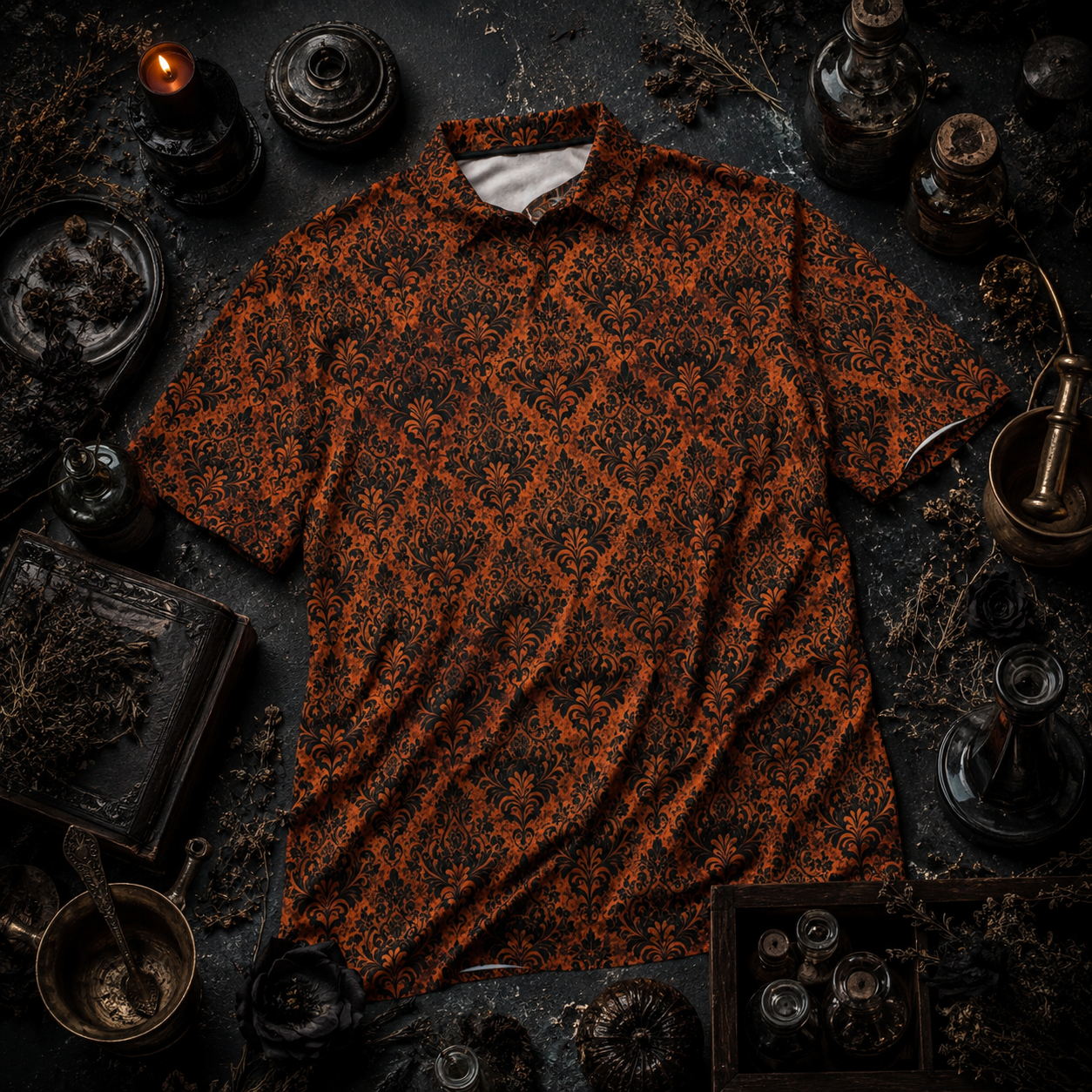 Ember Damask | FlexFit Polo | Gothic Damask Collection