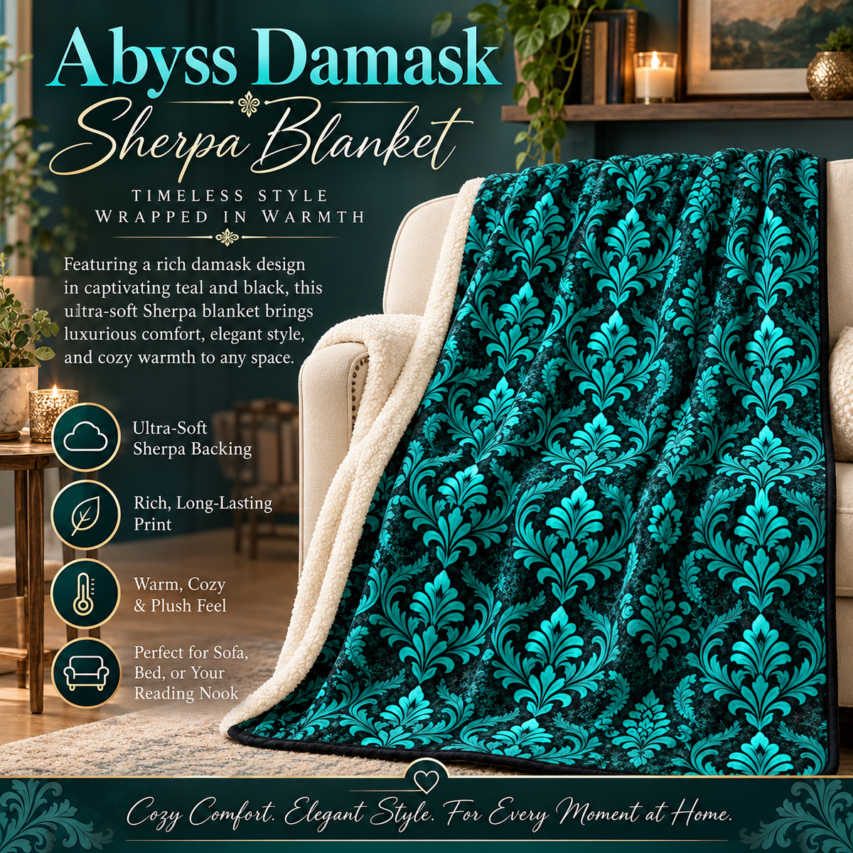 Abyss Damask | Sherpa Blanket | Damask Collection