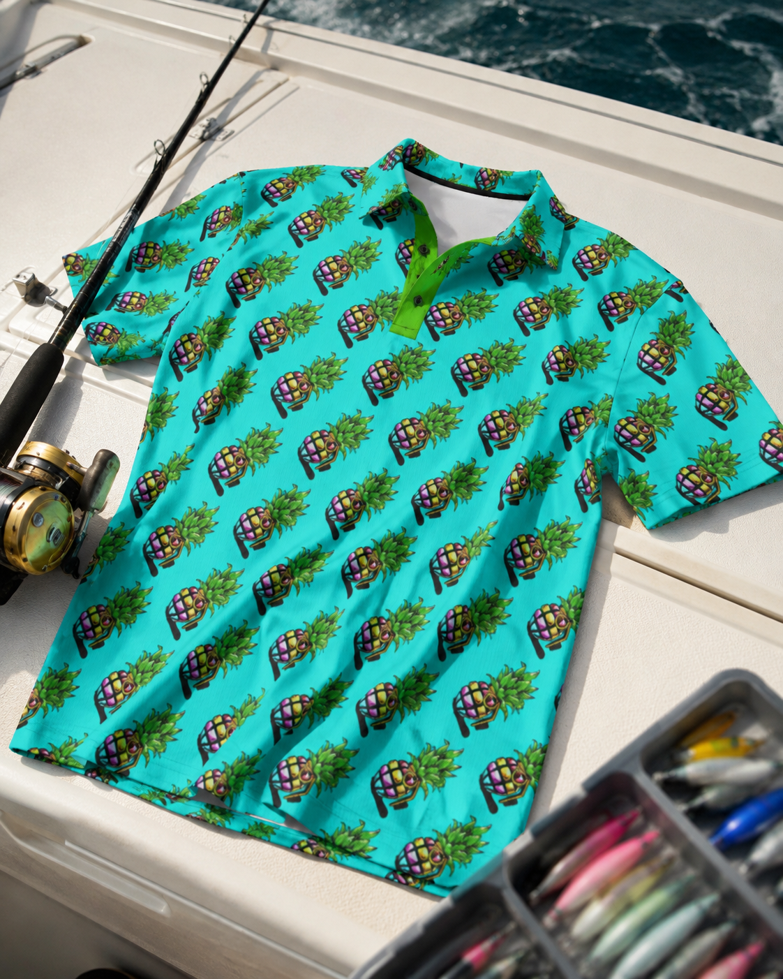 Blue Pineapple Grenade | FlexFit Polo | Pineapple Grenade Collection