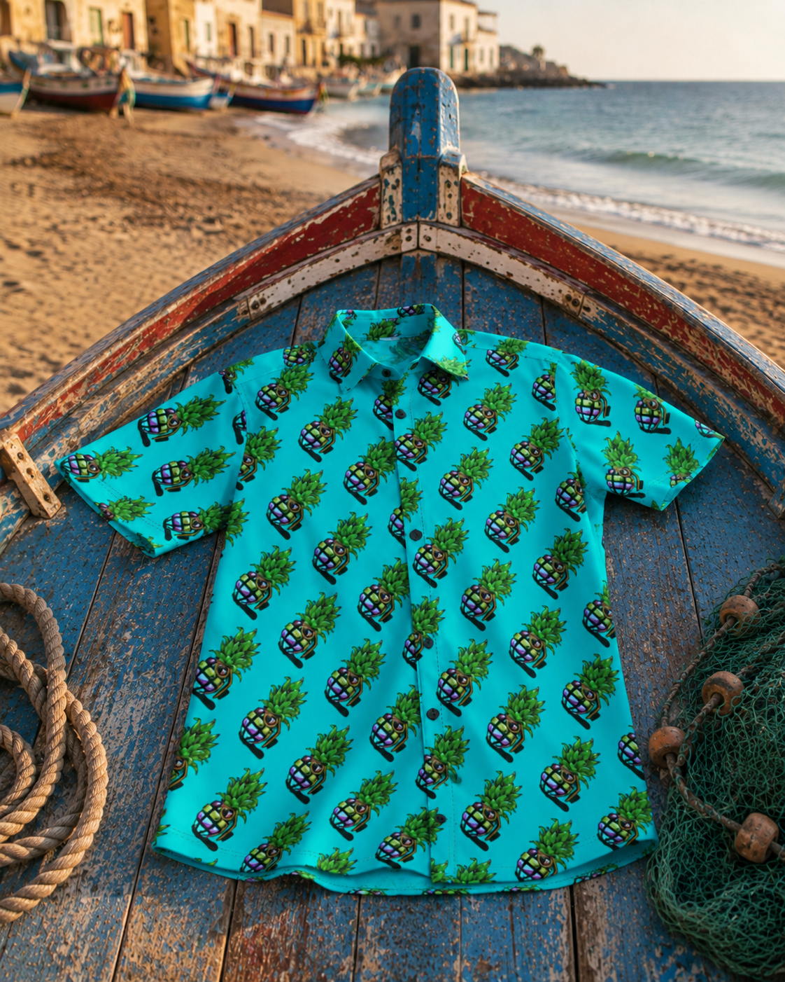 Blue Pineapple Grenade | Hawaiian Button Down | Pineapple Grenade Collection