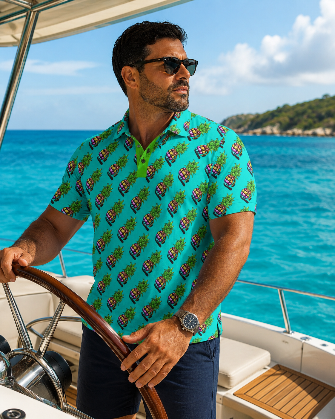Blue Pineapple Grenade | FlexFit Polo | Pineapple Grenade Collection