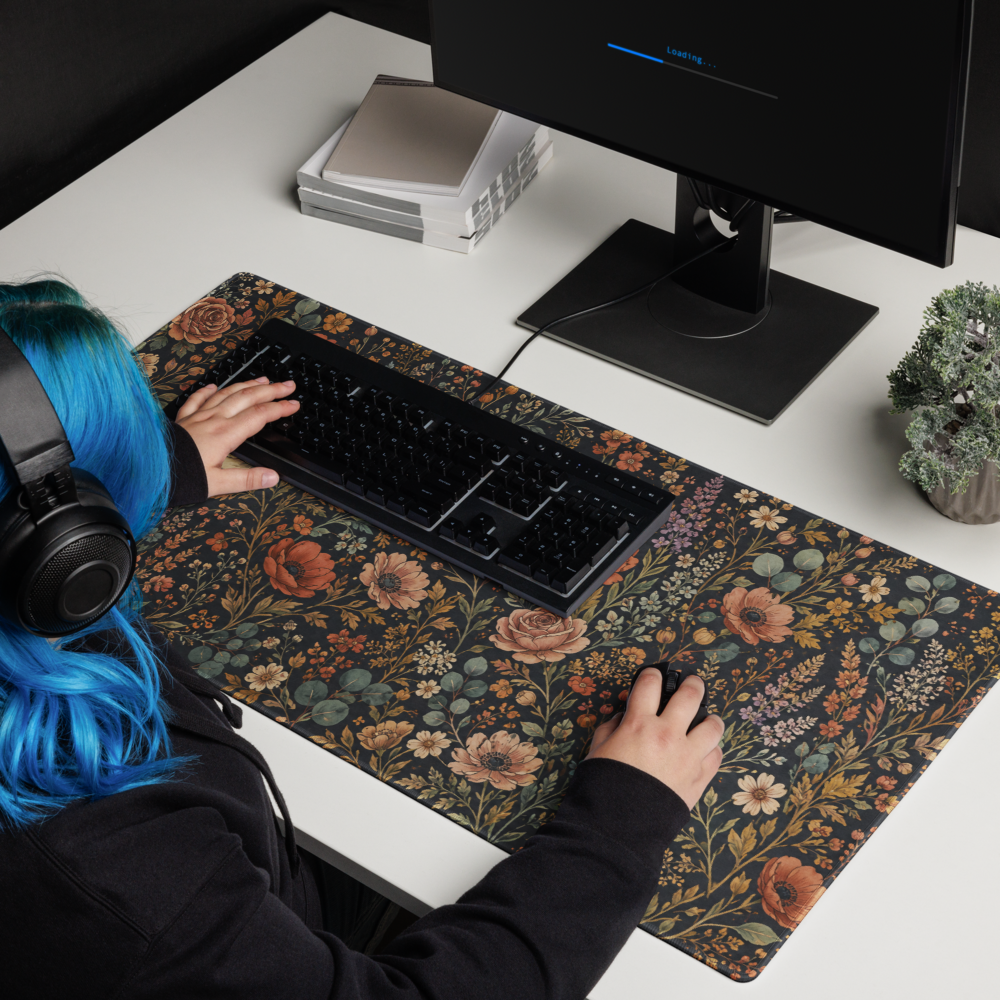 Dark Floral Boho DeskScape Workstation Mat