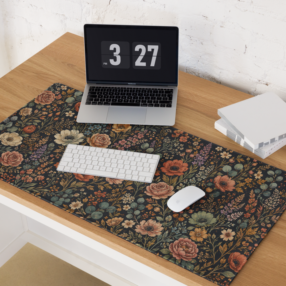 Dark Floral Boho DeskScape Workstation Mat