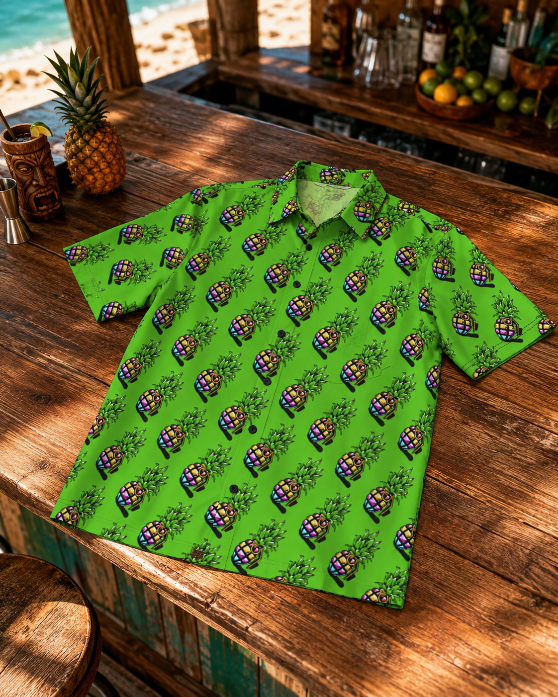 Green Pineapple Grenade | Hawaiian Button Down | Pineapple Grenade Collection