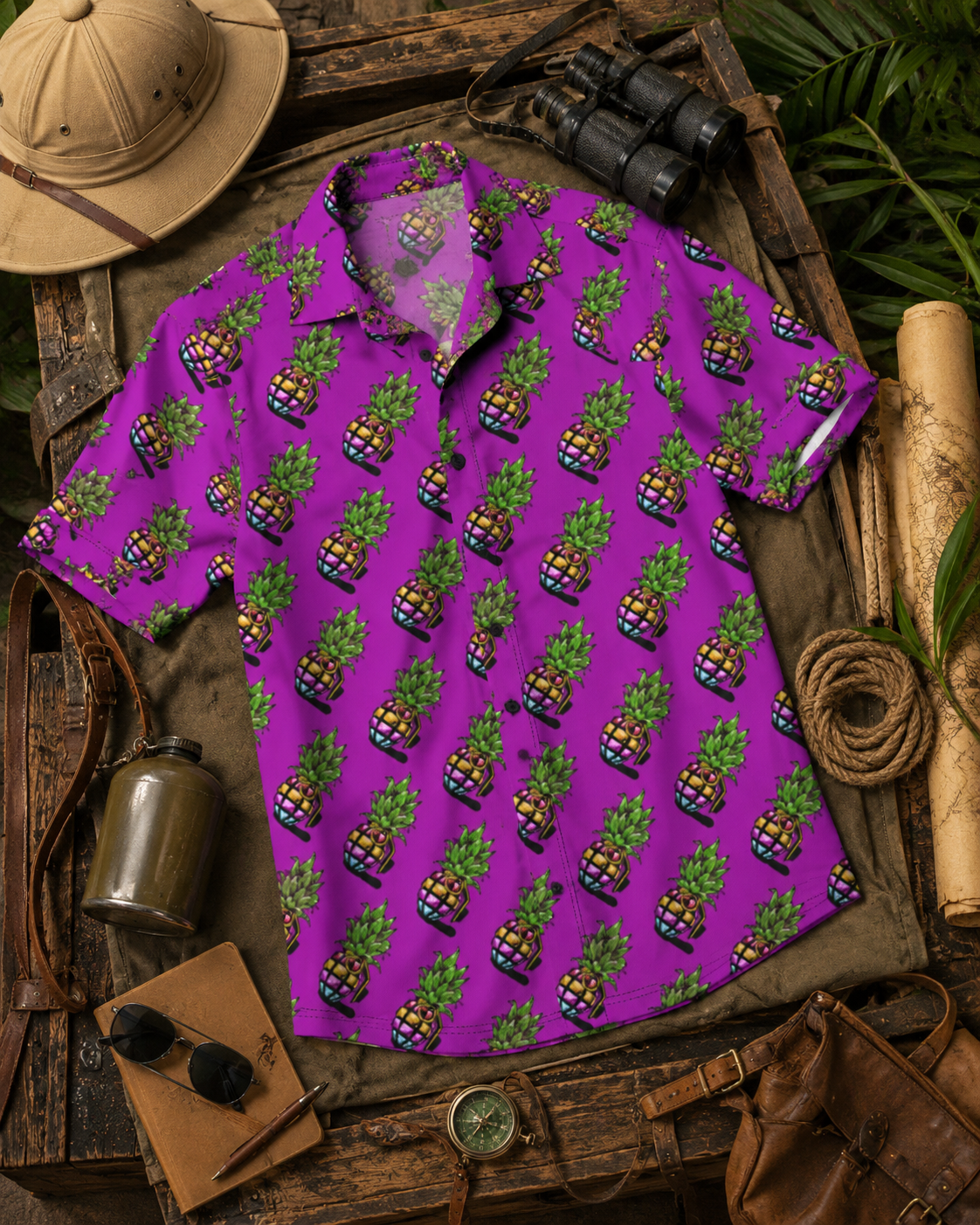 Purple Pineapple Grenade | Hawaiian Button Down | Pineapple Grenade Collection