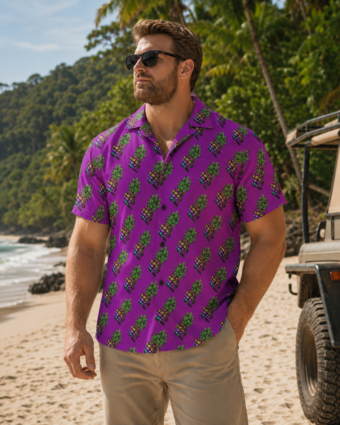 Purple Pineapple Grenade | Hawaiian Button Down | Pineapple Grenade Collection