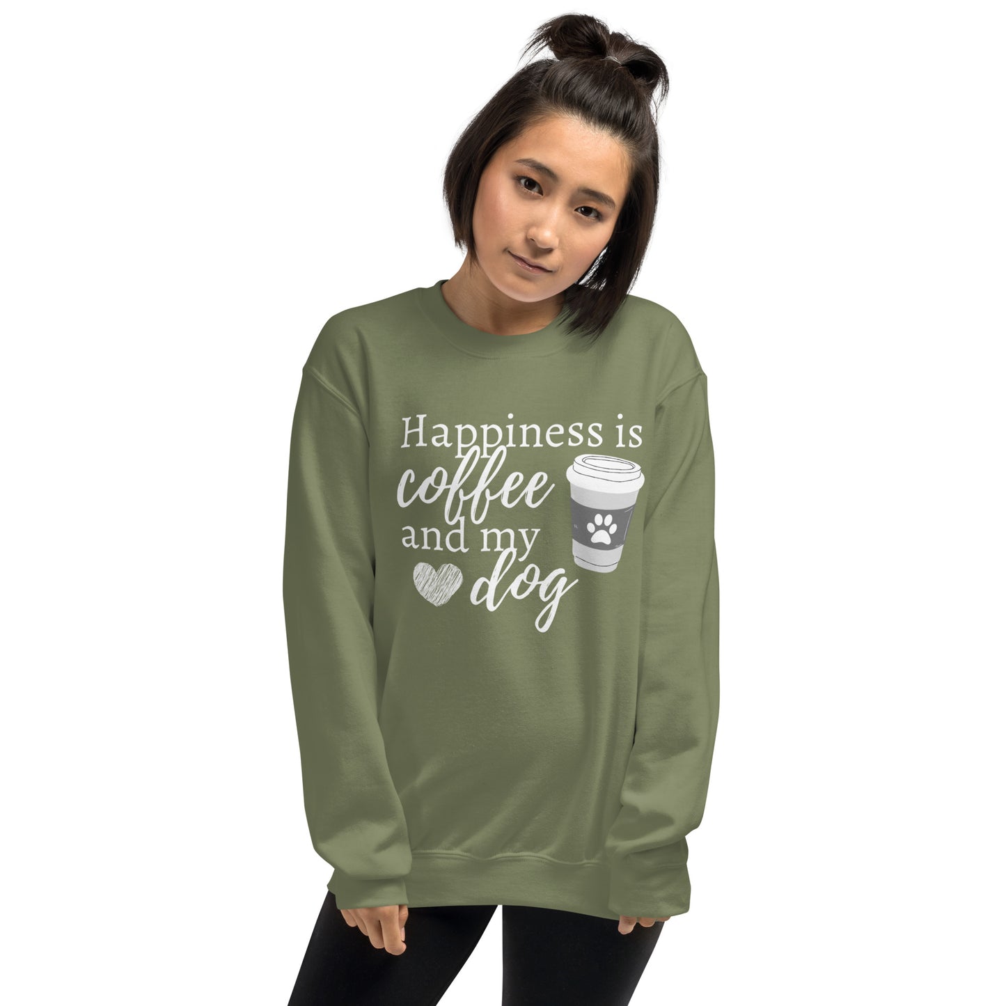 Dog Mom Sweatshirt, Happiness is Coffee and My Dog, Coffee Addict, Coffee Lover, Dog Lover, Animal Lover, Cute Dog, Unisex Sweatshirt