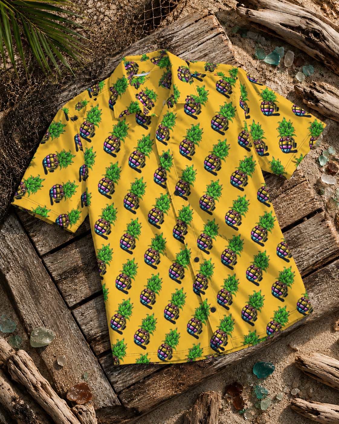 Yella Pineapple Grenade | Hawaiian Button Down | Pineapple Grenade Collection
